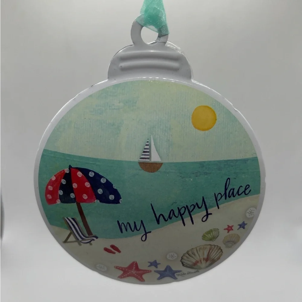 My Happy Place Beach Scene Holiday Metal Ornament